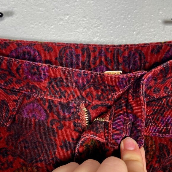 Free People Corduroy Red Paisley Flared Crop Tailored Pants Sz. 6 - Picture 4 of 15
